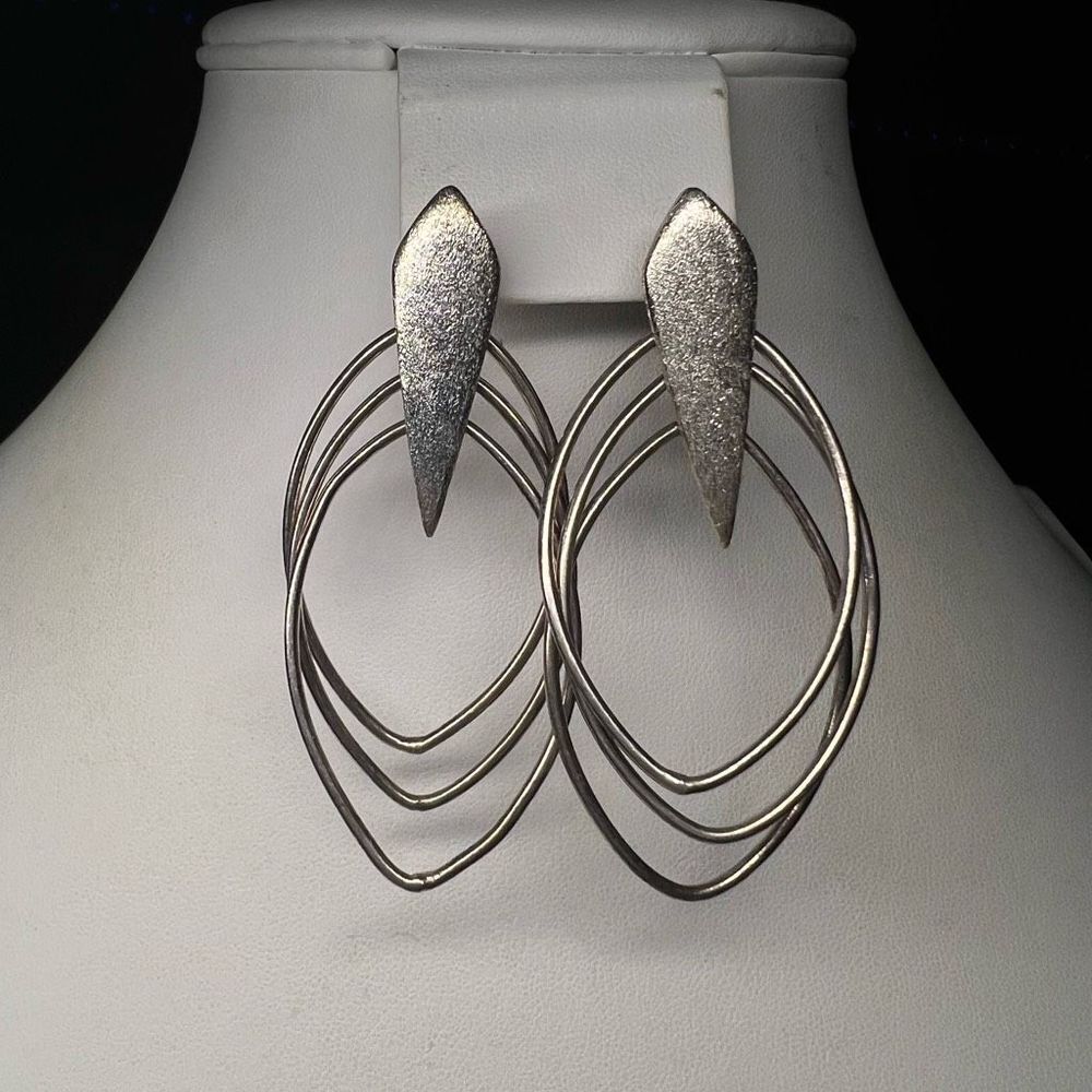 Silver Tone Modernist Dangle Earrings